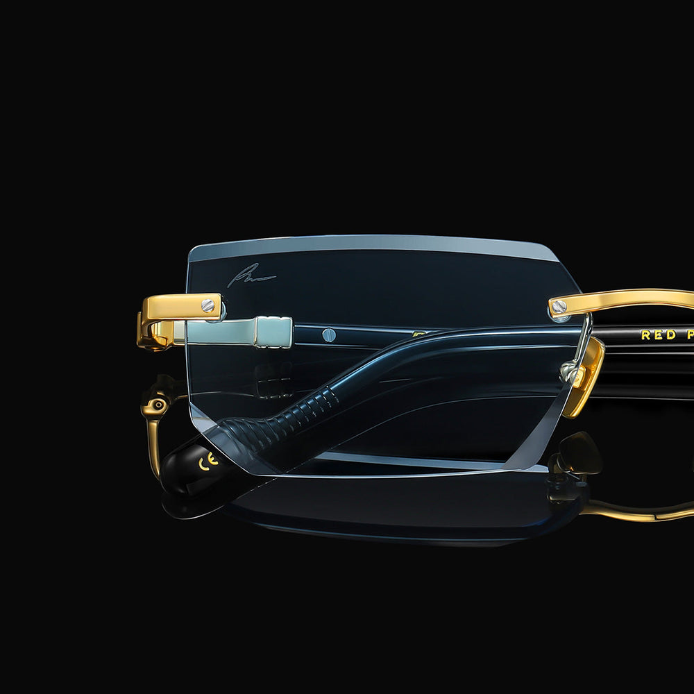 Rimless diamond cut lens close-up